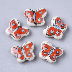 Handmade Porcelain Beads, Famille Rose Style, Butterfly
