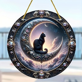 Bohemian Moon Cat Sun Catcher Acrylic Hanging Decor for Windows