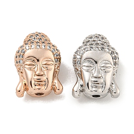 Brass Micro Pave Clear Cubic Zirconia Beads, Buddha Head