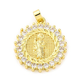 Brass Pendants with Cubic Zirconia, Electrophoretic Color Preservation, Round Charms