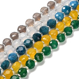 Природных драгоценных камней бисер нитей, плоско-круглые, граненые, с бисером