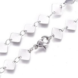 304 Stainless Steel Link Chain Necklaces, with Lobster Claw Clasp, Rhombus