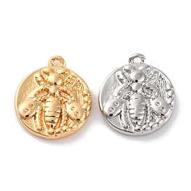 Brass Pendants With Clear Cubic Zirconia, Flat Round with Insect Charms