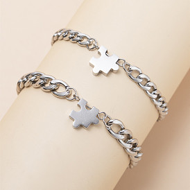 Adjustable Stainless Steel Chain Puzzle Bracelet Set for Couples