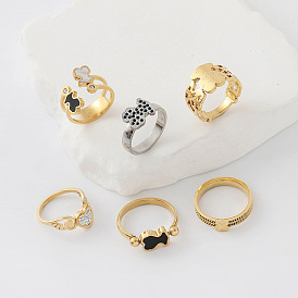 304 Stainless Steel Rhinestone Finger Rings for Women, Heart, with Enamel