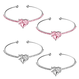 4 шт. 2 браслеты-манжеты из сплава и хрусталя разных цветов для женщин, сердце