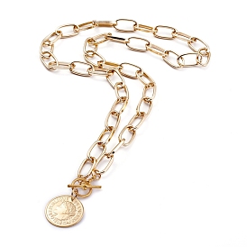 304 Stainless Steel Coin Pendants Necklaces, with Aluminium Cable Chains/Paperclip Chains, Flat Round with Word Republique Francaise 1808