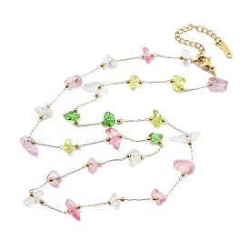 Colorful Glass Nuggets Link Chain Necklaces, 316 Surgical Stainless Steel Jewelry for Women