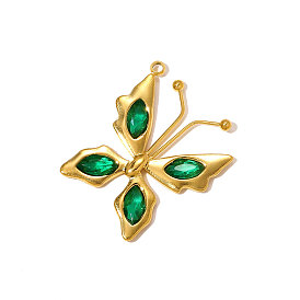 304 кубический стальные подвески из нержавеющей диоксида циркония, бабочки прелести, ионное покрытие (ip), зеркальная полировка, реальный 18 k позолоченный