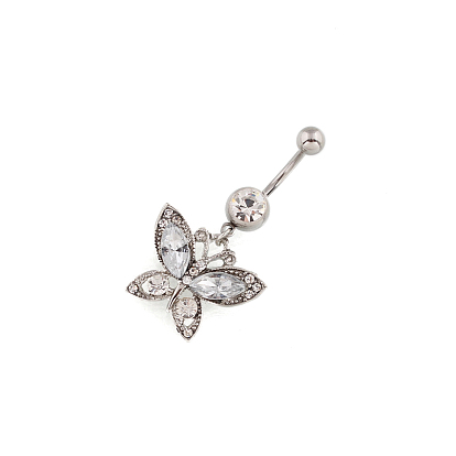 Butterfly Rhinestone Charm Belly Ring, Navel Ring, Piercing Jewelry for Women