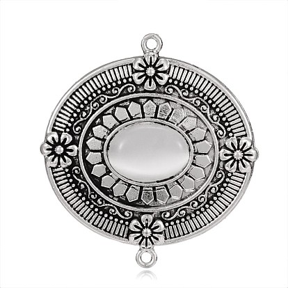 Античный серебристый овальный сплав кошки глаз ссылки, 53x49.5x7 мм, отверстие : 2 мм