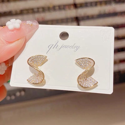 Twist Alloy Rhinestone Stud Earrings for Women, with 925 Sterling Silver Pin