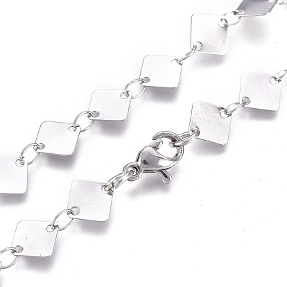304 Stainless Steel Link Chain Necklaces, with Lobster Claw Clasp, Rhombus
