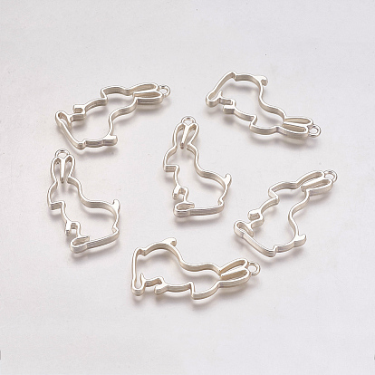 Матовый стиль сплава кролик кролик с открытой спиной безель подвески, для diy уф смолы, эпоксидная смола, Прессованные цветочные украшения, без кадмия, без никеля и без свинца, 43.9x23.5x3.5 мм, отверстие : 3 мм
