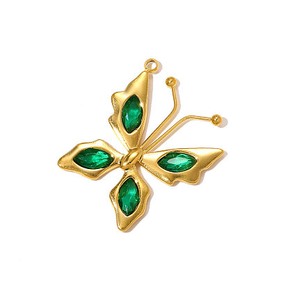 304 кубический стальные подвески из нержавеющей диоксида циркония, бабочки прелести, ионное покрытие (ip), зеркальная полировка, реальный 18 k позолоченный