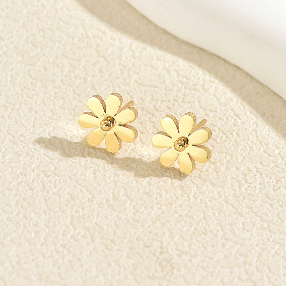 201 Stainless Steel Daisy Flower Stud Earrings for Women