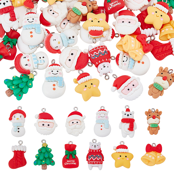 72шт 12 стили рождественские тематические подвески из непрозрачной смолы, разнообразные, с железной платиной петлей
