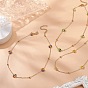 Glass Beaded Flower Link Chain Necklace, Brass Jewelry for Women
