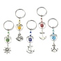 Anchor & Helm Tibetan Style Alloy Keychain, with Lampwork Evil Eye Bead and 304 Stainless Steel Split Key Rings