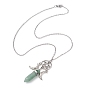 Natural & Synthetic Mixed Gemstone Bullet Pendant Necklace, Alloy Moon & Star Woven Net Necklace