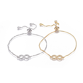 Adjustable Stainless Steel Slider Bracelets, Bolo Bracelets, with Cubic Zirconia, Infinity