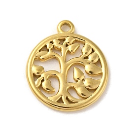 Ion Plating(IP) 304 Stainless Steel Pendants, Flat Round with Tree of Life Charm
