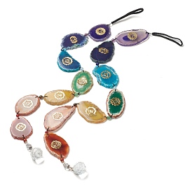 Dyed Nuggets Natural Agate Chakra Hanging Pendant Decorations, with Nylon Cord and Glass Beads