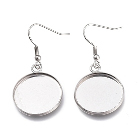 304 нержавеющей стали серьги крюков, с пустым подвесным лотком, плоские круглые местом для кабошона