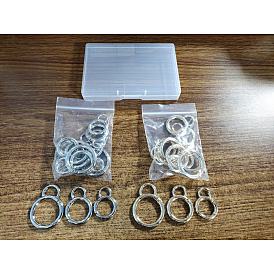 24Pcs 6 Styles Alloy Spring Gate Ring, with Loop, Circle Key Rings, for Handbag Ornaments Decoration, Cadmium Free & Lead Free