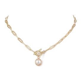 Collares colgantes envueltos en alambre de cobre con perlas naturales de agua dulce redondas, Collares de cadena con clip de latón para mujer.