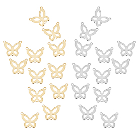 Unicraftale 24Pcs 2 Colors 304 Stainless Steel Pendants, Cut-Out, Butterfly