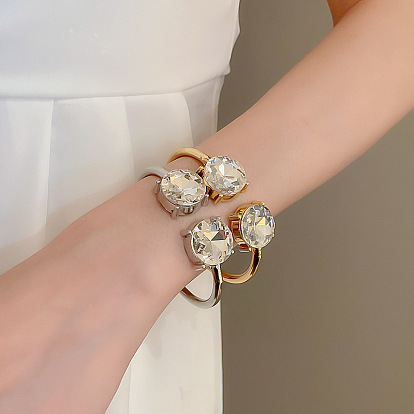 Браслеты-манжеты из сплава и стразов, шарнирные браслеты для женщин, плоско-круглые