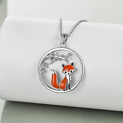 304 эмалированное кольцо из нержавеющей стали с подвеской в виде ветки и лисы для женщин, цвет нержавеющей стали