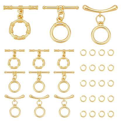 12шт. 3 стили латунные застежки-тоглы, долговечный, кольцо, с 12шт 304 открытыми соединительными кольцами из нержавеющей стали