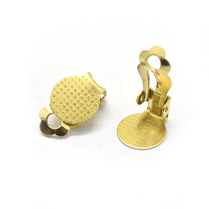 Brass Clip-on Earrings Findings, with Round Flat Pad, For Non-pierced Ears