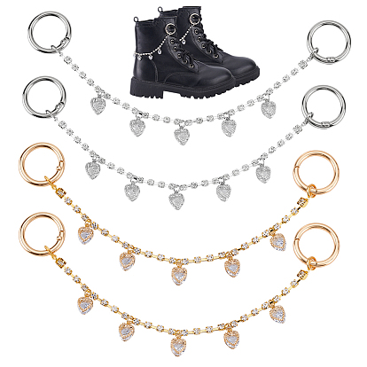 4 шт 2 цвета латунь стразы звено сумка удлинитель цепи, с подвесками из прозрачного кубического циркония в форме сердца и кольцами из сплава с пружинным затвором, аксессуары для замены сумок