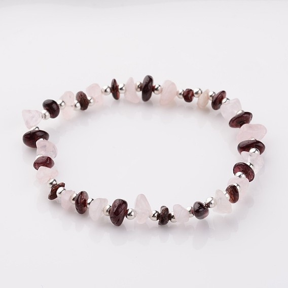 Gemstone Stretch Bracelets, with Iron Findings, Silver Color Plated