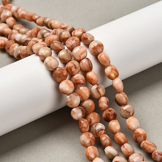 Бусы из натурального красного камня, граненый квадратный разрез, плоско-круглые