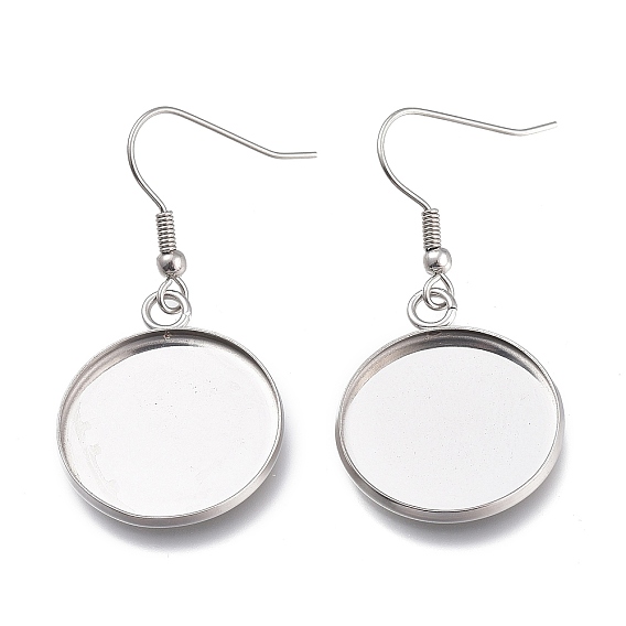 304 нержавеющей стали серьги крюков, с пустым подвесным лотком, плоские круглые местом для кабошона