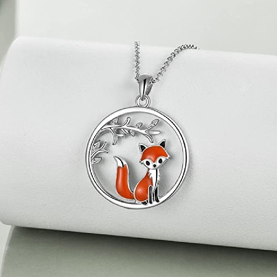 304 эмалированное кольцо из нержавеющей стали с подвеской в виде ветки и лисы для женщин, цвет нержавеющей стали