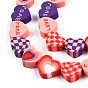 Handmade Polymer Clay Beads Strands, Heart with Tartan & Word Love Pattern