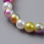 Acrylic & ABS Plastic Imitation Pearl Beads Stretch Bracelets, with Alloy Enamel Pendants, Unicorn, Light Gold