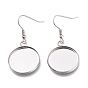 304 нержавеющей стали серьги крюков, с пустым подвесным лотком, плоские круглые местом для кабошона