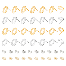 56шт 4 стили 201 фурнитура для сережек из нержавеющей стали, с ушными гайками и 304 штифтами из нержавеющей стали, овал и бублик с отверстием