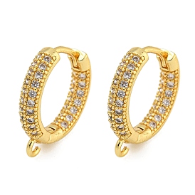 Rack Plating Brass Micro Pave Clear Cubic Zirconia Hoop Earrings Findings, Long-Lasting Plated, Lead Free & Cadmium Free, Round Ring