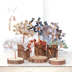Gemstone Chips Tree Decorations, Wood Base Copper Wire Feng Shui Energy Stone Gift for Home Desktop Decoration