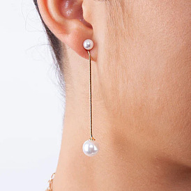 Fashionable Pearl Drop Earrings with Ball Pendant and Tassel, Long Dangling Style for Women's Ear Decoration