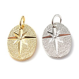 Латунные подвески, с целью перехода в кольце, без кадмия и без свинца, овал с рифленой восьмиконечной звездой