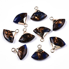 Fan Assembled Synthetic Bronzite and Lapis Lazuli Pendants, with Iron Loop and Light Gold Plated Brass Top