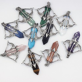 Gemstone Pointed Big Pendants, Arrow Charms, with Platinum Plated Alloy Findings